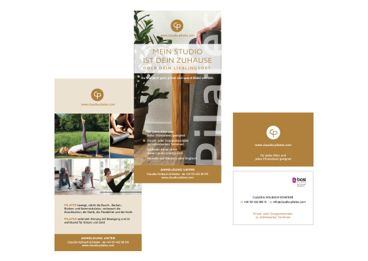Flyer, Visitenkarte claudia-pilates.com, Grafik- und Webdesign DIRRIGL DESIGN