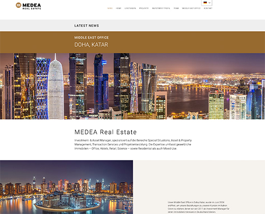 Landingpage medea-realestate.com, Grafik- und Webdesign DIRRIGL DESIGN